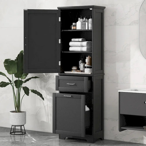 50,8 cm B x 33 cm T x 173 cm H Wäscheschrank mit 2 unterschiedlich großen Schubladen und verstellbarem Einlegeboden