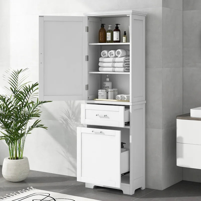 50,8 cm B x 33 cm T x 173 cm H Wäscheschrank mit 2 unterschiedlich großen Schubladen und verstellbarem Einlegeboden