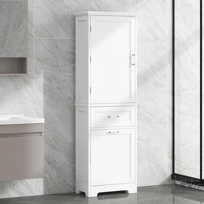 50,8 cm B x 33 cm T x 173 cm H Wäscheschrank mit 2 unterschiedlich großen Schubladen und verstellbarem Einlegeboden