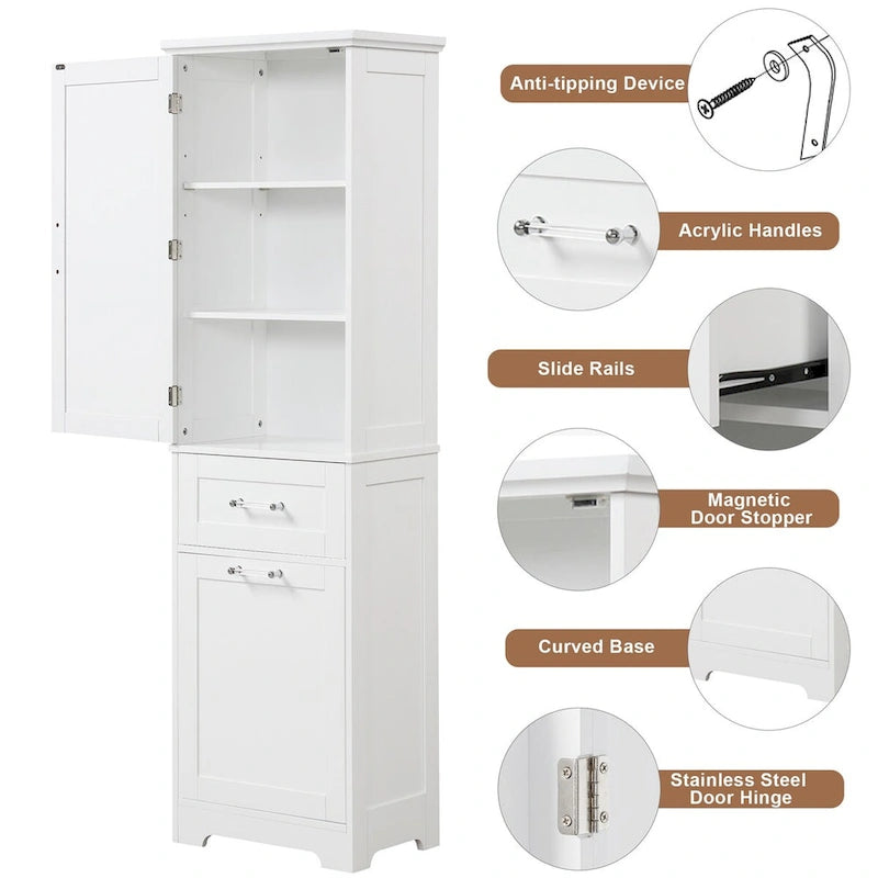 50,8 cm B x 33 cm T x 173 cm H Wäscheschrank mit 2 unterschiedlich großen Schubladen und verstellbarem Einlegeboden