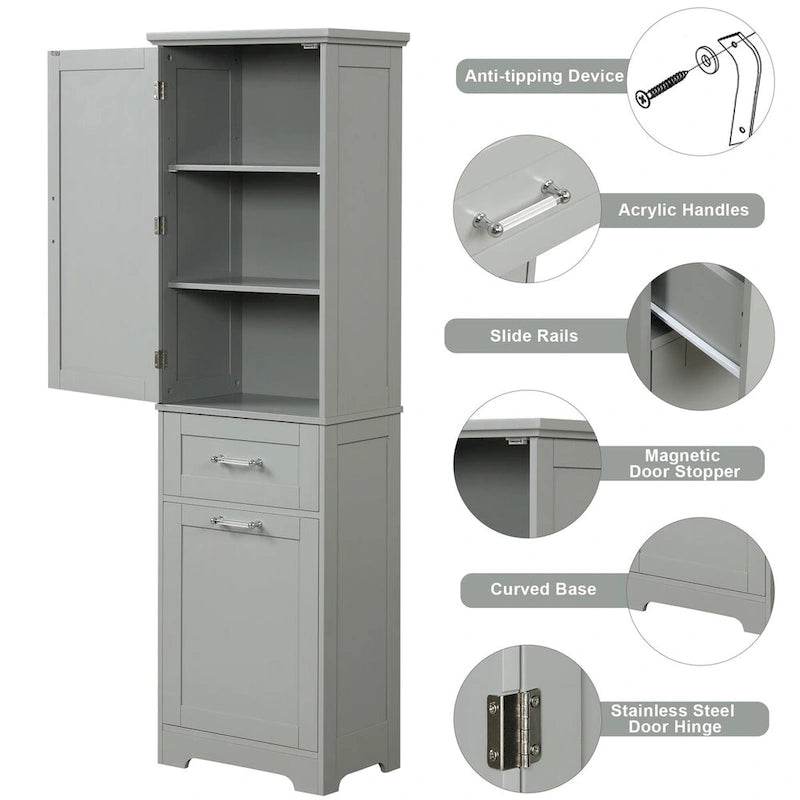 50,8 cm B x 33 cm T x 173 cm H Wäscheschrank mit 2 unterschiedlich großen Schubladen und verstellbarem Einlegeboden