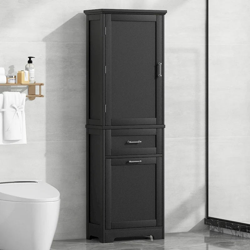 50,8 cm B x 33 cm T x 173 cm H Wäscheschrank mit 2 unterschiedlich großen Schubladen und verstellbarem Einlegeboden