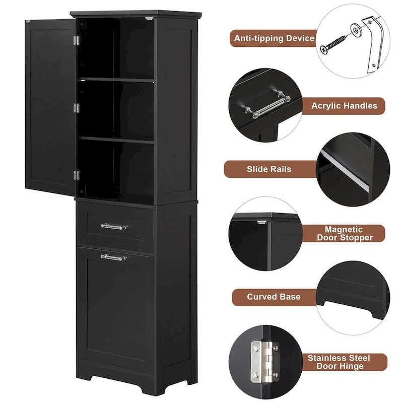 50,8 cm B x 33 cm T x 173 cm H Wäscheschrank mit 2 unterschiedlich großen Schubladen und verstellbarem Einlegeboden