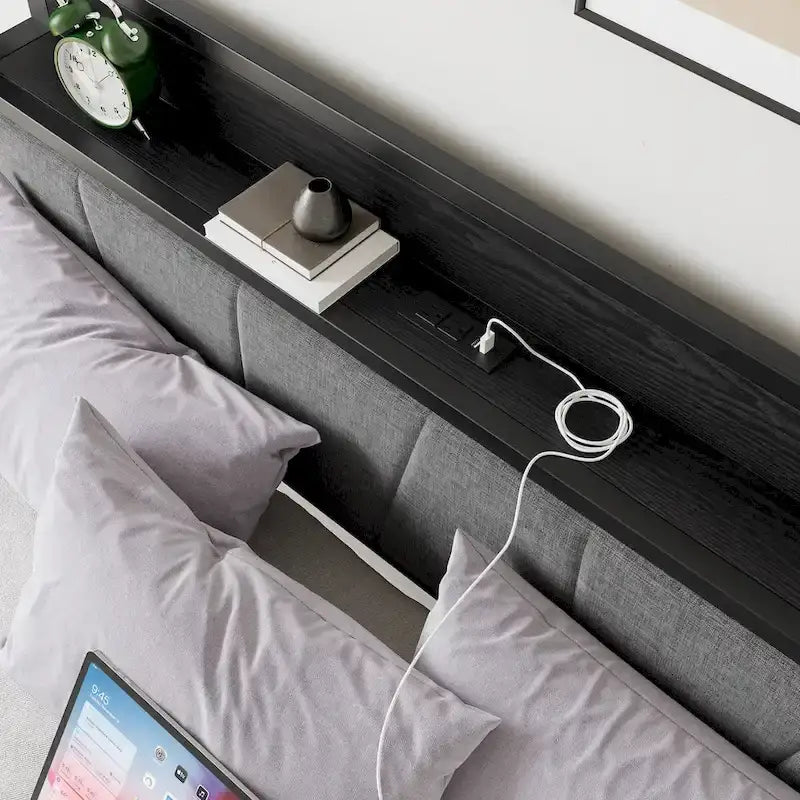 Queensize-Plattform-Bettrahmen mit Stauraum-Kopfteil, Ladestation und USB-Anschlüssen, einfache Montage